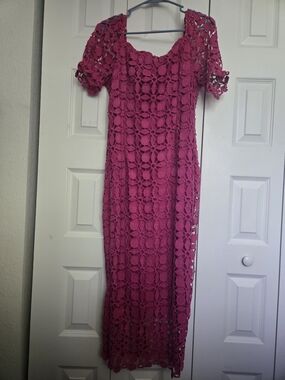 SHEIN Magenta Crochet Midi Dress